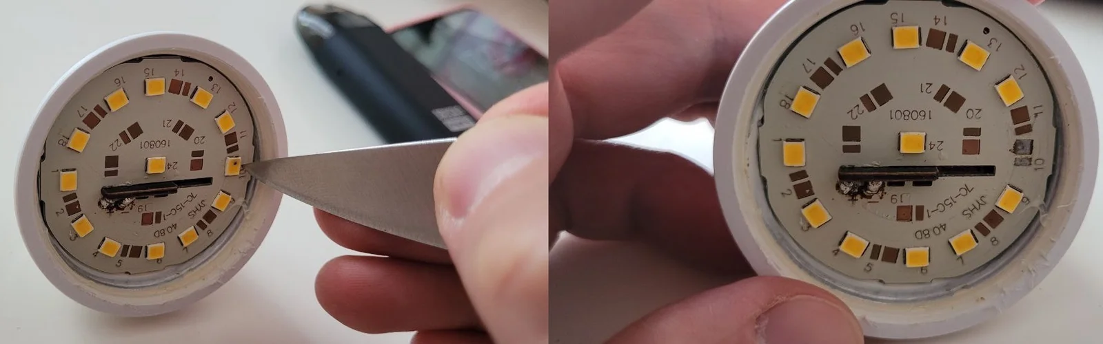 Демонтаж сгоревшего светодиода